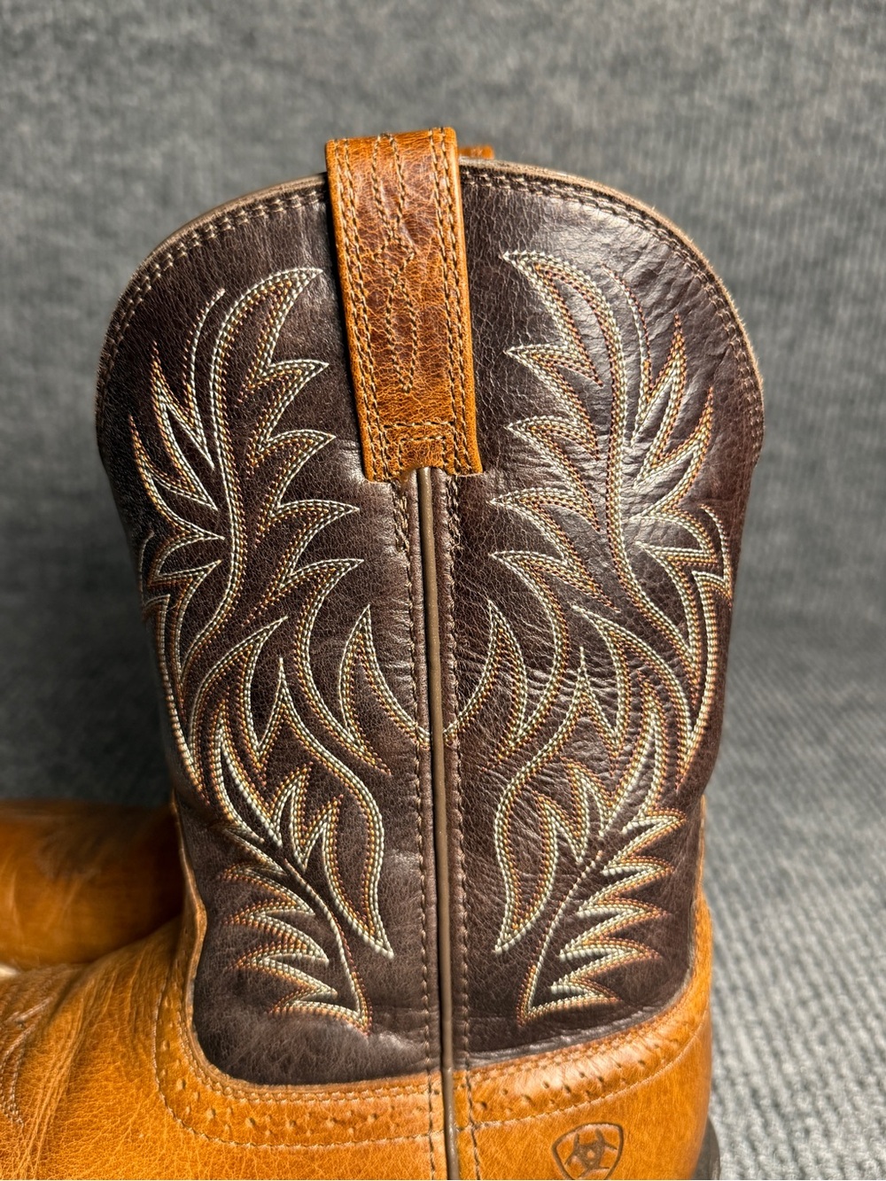 Ariat Sport Western Men’s Size 7.5 Boots Tan & Dark Brown Leather Square Toe - Picture 6 of 12